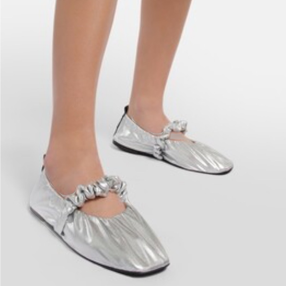 Ganni silver scrunchie ballerina flats